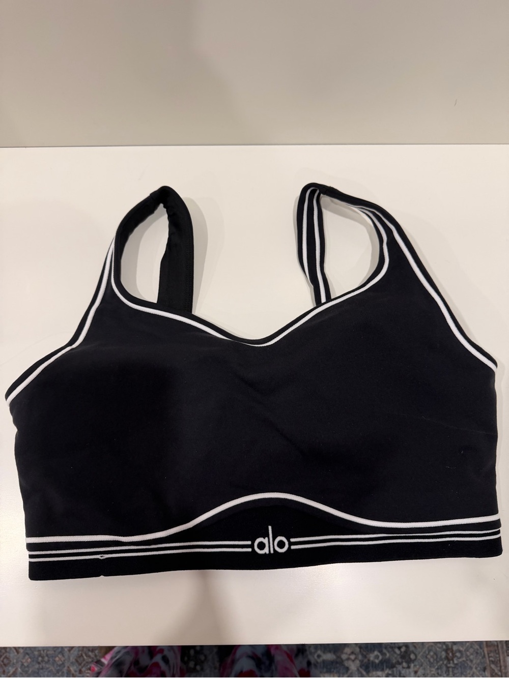 ALO Yoga Black Sports Bra with White Trim